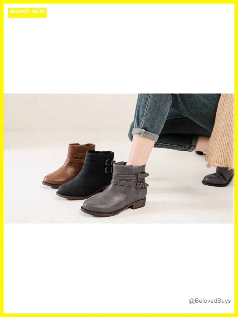 Women's Low Heel Ankle Boots Side Zipper Casual Booties Faux Leather Western